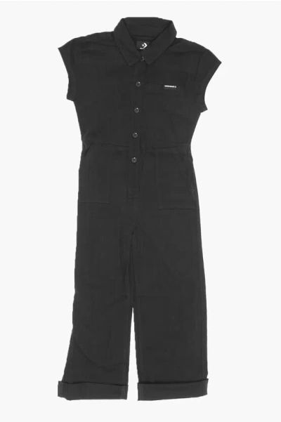 Converse Patch Pockets Cotton Utility Jumpsuit In Black