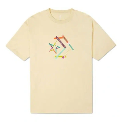 Converse Pattern Printing Sports Round Neck Short Sleeve Light Yellow T-shirt In Neutral