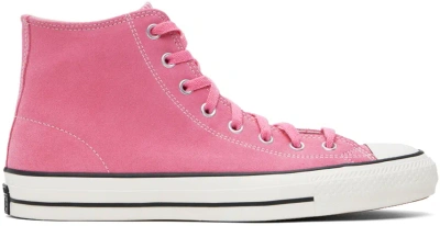 Converse Pink Chuck Taylor All Star Pro Suede High Top Sneakers In Oops Pink/egret/blac
