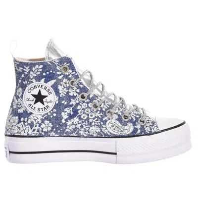 Converse Platform Sneakers In Silver Light Blue In White