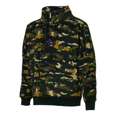 Converse Polar Fleece Archive Camo Funnel Top Sweatshirt 'camo Green' In Multi