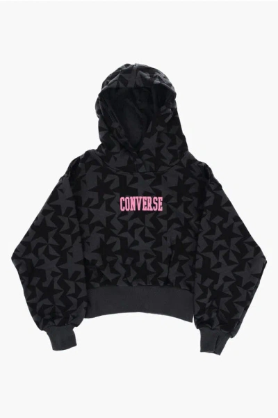 Converse Printed Hoodie With Contrasting Logo In Black
