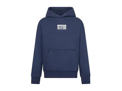 Converse Relaxed Fleece Pullover Hoodie (big Kids) Boy's Sweatshirt  Navy : Lg (12-14 Big Kid), Cotto In Blue