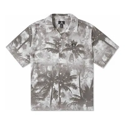 Converse Resort Palm Trees Button-down Shirt 'black Palm' In Gray