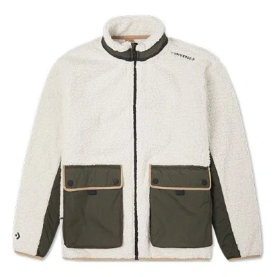 Converse Retro Contrast Color Stitching Lamb's Wool Jacket White