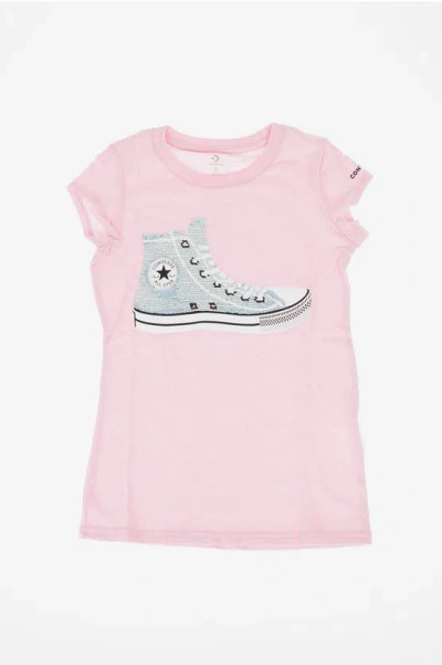 Converse Sequined T-shirt In Pink