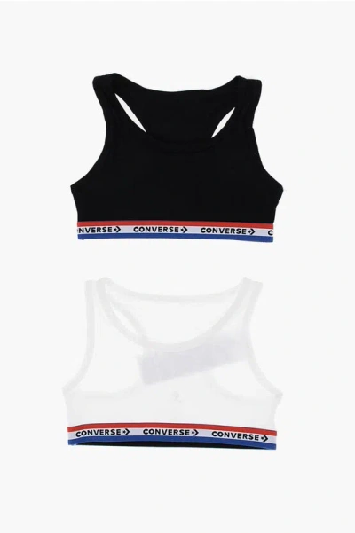 Converse Set Of 2 Pairs Of Racerback Sport Bra With Logoed Band In Black