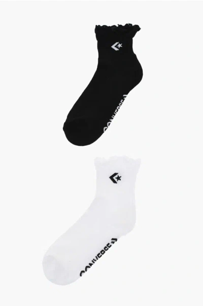 Converse Set Of 2 Stretch Fabric Socks With Scalloped Edge