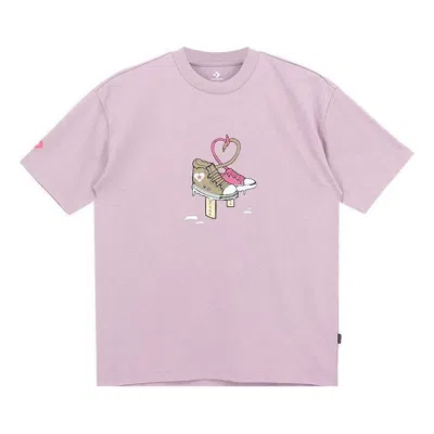 Converse Shoe Tie Heart Logo T-shirt 'blush Purple' In Pink