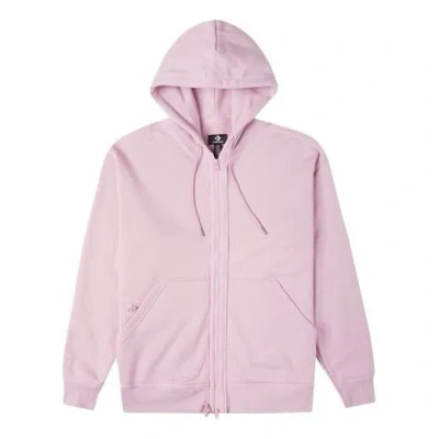 Converse Solid Color Zipper Long Sleeves Hooded Jacket 'pink Purple' In Multi