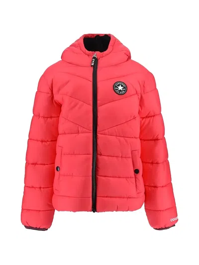 Converse Kids' Solid Hooded Logo Puffer Jacket In Red