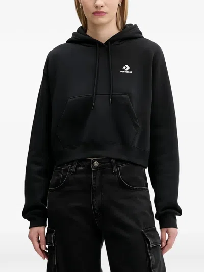 Converse Star Chevron Cropped Hoodie In Black
