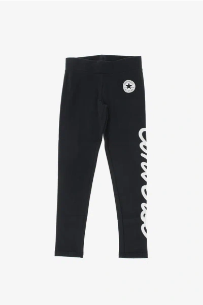 Converse Stretch Cotton Printed Leggings In Black