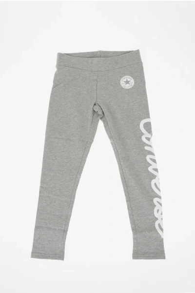 Converse Stretch Cotton Printed Leggings In Gray