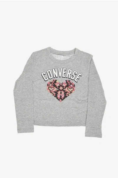 Converse T-shirt With Sequins Embroidered In Gray