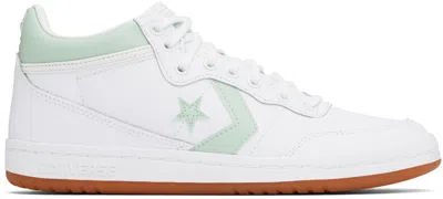 CONVERSE WHITE & GREEN CONS FASTBREAK PRO LEATHER MID TOP SNEAKERS