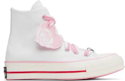 Converse White & Pink Chuck 70 High Top Sneakers In Vintage White/lt Jel