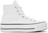 Converse White Chuck Taylor All Star Canvas Platform High Top Sneakers In White/black/white