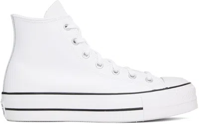 Converse White Leather Chuck Taylor All Star Platform Sneakers In White/black/white