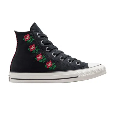 Pre-owned Converse Wmns Chuck Taylor All Star High 'cross Stitch Roses' | Black | Women's Size 5