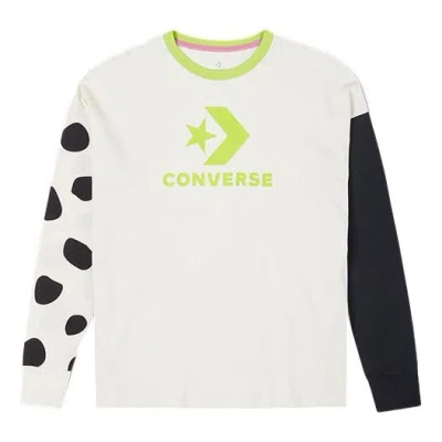 Converse (wmns)  Large Logo Printing Splicing Contrasting Colors Loose Round Neck Long Sleeves White