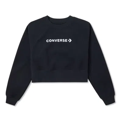 Converse (wmns)  Wordmark Fleece Crew Top 'black' In Blue