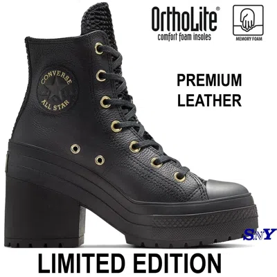 Pre-owned Converse Women's Chuck 70 De Luxe Heel Premium Black Leather Ortholite Insole