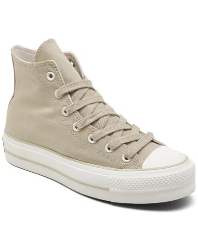 Converse Women's Chuck Taylor All Star Lift Platform Canvas Casual Sneakers From Finish Line In Beach Stone