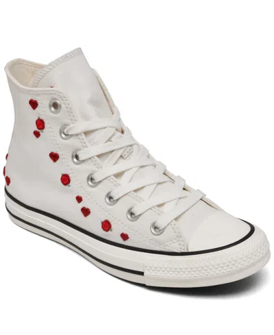Converse Women's Chuck Taylor All Star Love Me High Top Casual Sneakers From Finish Line In Vintage White,red