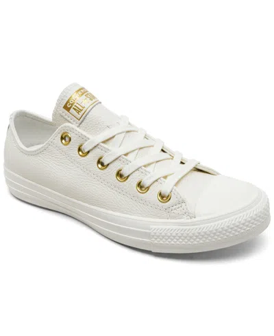 Converse Women's Chuck Taylor All Star Mono Leather Low Top Casual Sneakers From Finish Line In Egret,gold