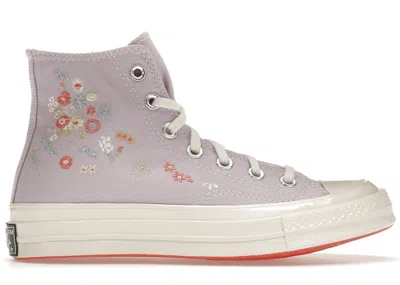 Pre-owned Converse Women's  Chuck Taylor All Star 70 Hi Embroidered Floral Sneakers In Pale Amethystegret