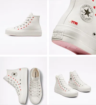 Pre-owned Converse Women  Hearts Valentines Valentine's Day Lift Platform Shoes A01599c In As Pictured