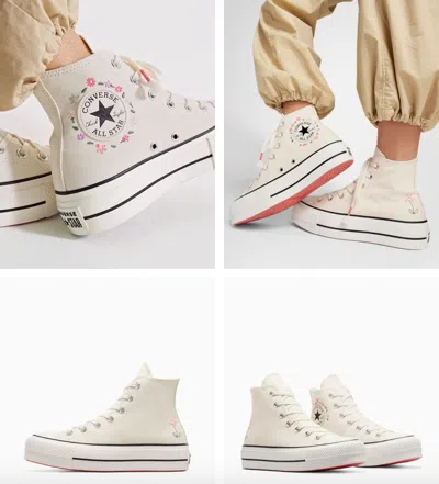 Pre-owned Converse Women's  Star Lift Little Flowers Luxe Shoes A10147c Watermelon In Red