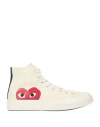Converse X Comme Des Garçons Play Man Sneakers Ivory Size 10.5 Textile Fibers In White