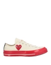 Converse X Comme Des Garçons Play Man Sneakers Ivory Size 9.5 Textile Fibers In White