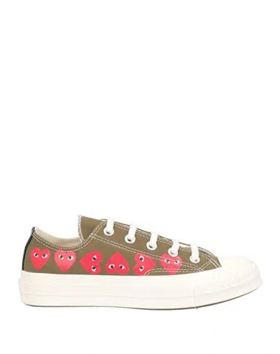 Converse X Comme Des Garçons Play Man Sneakers Military Green Size 9.5 Textile Fibers