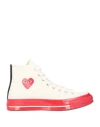 Converse X Comme Des Garçons Play Man Sneakers Off White Size 9.5 Textile Fibers In Off White