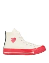Converse X Comme Des Garçons Play Woman Sneakers Off White Size 6.5 Textile Fibers In White