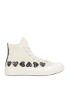 Converse X Comme Des Garçons Play Woman Sneakers Ivory Size 8 Textile Fibers In White