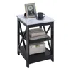 Convience Concept Oxford End Table With Shelves White Faux Marble/black In Black