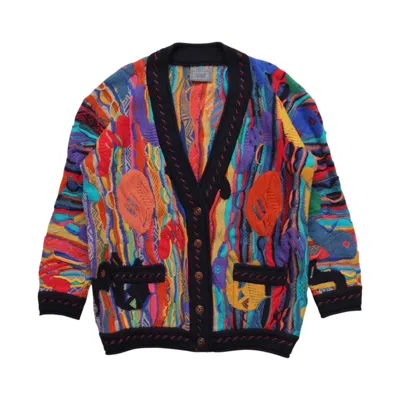 Pre-owned Coogi 1990s  Psychedelic Art Cardigan Knit Fuzzy In Multi