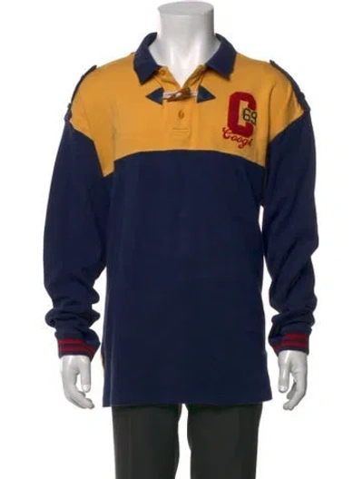 Pre-owned Coogi Colorblock Pattern Collar Polo Shirt In Blue
