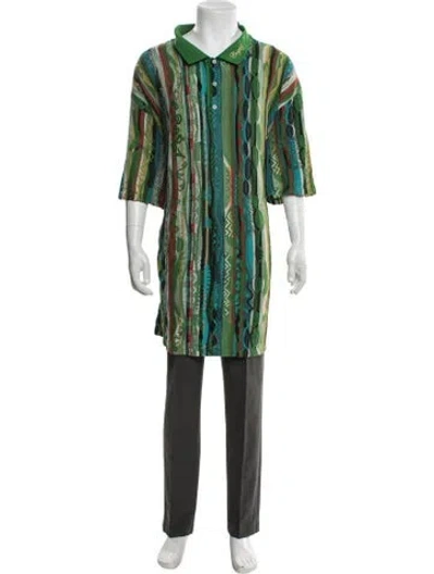 Pre-owned Coogi Patterned Collar Polo Shirt In Green