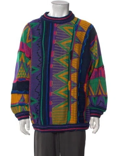 Pre-owned Coogi Patterned Mock Neck Pullover In Blue