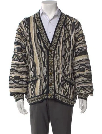 Pre-owned Coogi Printed V-neck Cardigan In Green