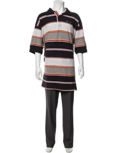 Pre-owned Coogi Striped Collar Polo Shirt In Black