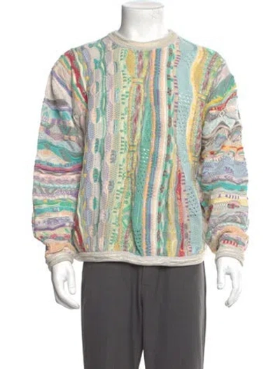 Pre-owned Coogi Striped Mock Neck Pullover In Green