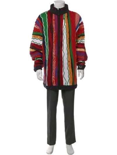 Pre-owned Coogi Striped Turtleneck Cardigan In Red