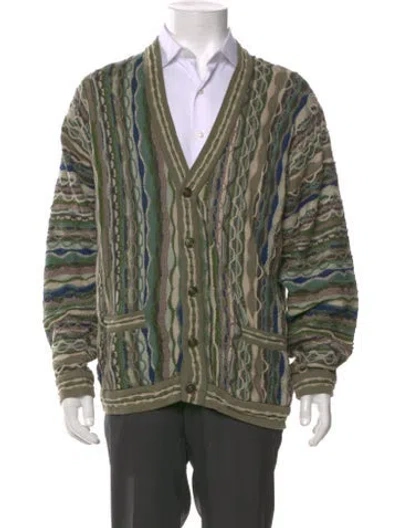 Pre-owned Coogi Striped V-neck Cardigan In Green