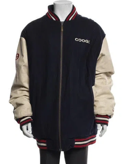 Pre-owned Coogi Wool Graphic Print Varsity Jacket In Blue